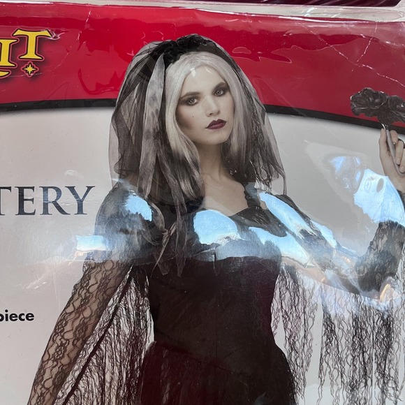 Spirit Cemetery Bride Womens Adult Halloween Costume Size L/XL Black Gown Veil - Picture 4 of 6